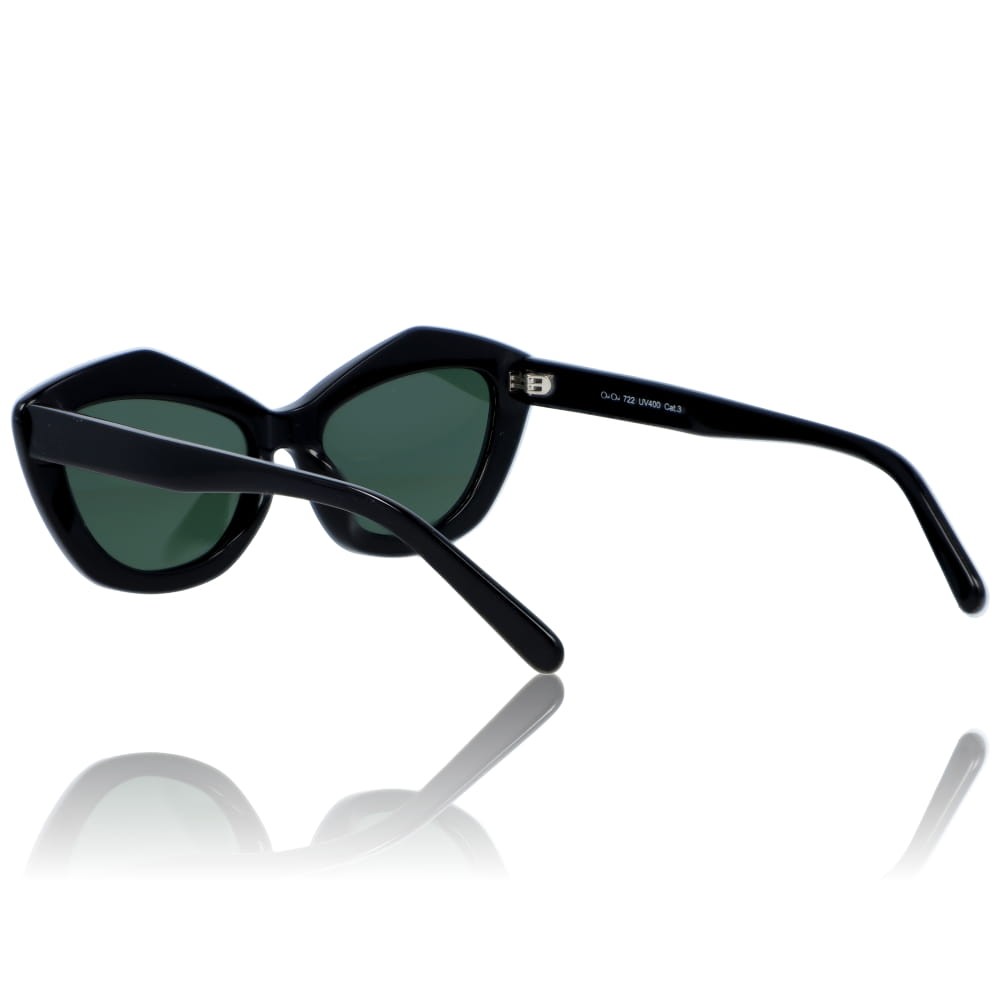 DELUXE damskie okulary przeciwsłoneczne z polaryzacją czarne kocie oko z zielonymi soczewkami- acetat