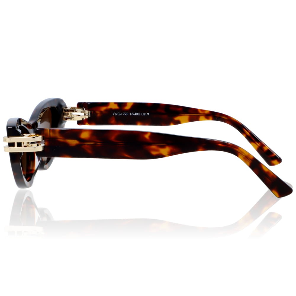 DELUXE damskie okulary przeciwsłoneczne z polaryzacją małe w panterkę kocie oko ze złotym łącznikiem- acetat