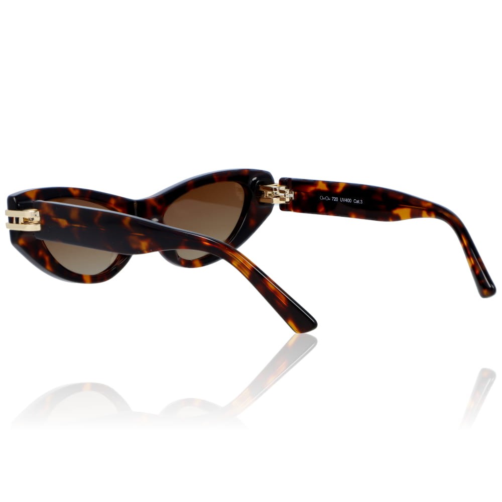 DELUXE damskie okulary przeciwsłoneczne z polaryzacją małe w panterkę kocie oko ze złotym łącznikiem- acetat