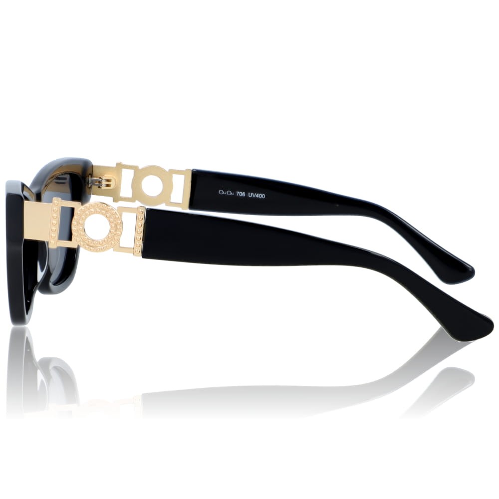DELUXE damskie okulary przeciwsłoneczne z polaryzacją małe czarne ze złotą ozdobą- acetat