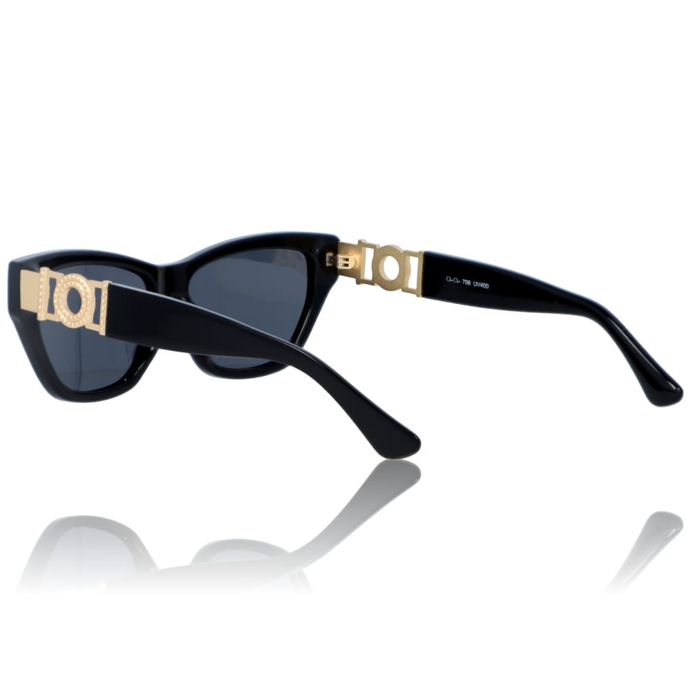DELUXE damskie okulary przeciwsłoneczne z polaryzacją małe czarne ze złotą ozdobą- acetat