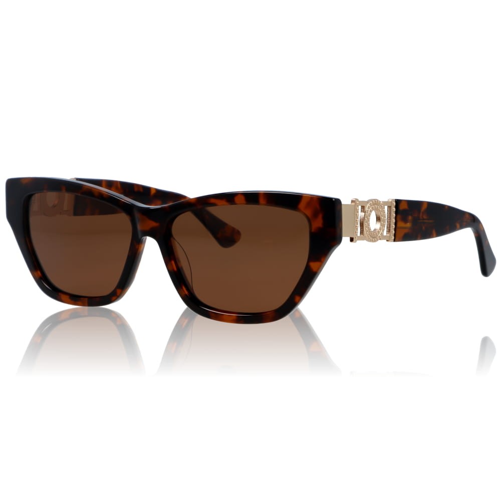 DELUXE damskie okulary przeciwsłoneczne z polaryzacją małe w panterkę ze złotą ozdobą- acetat