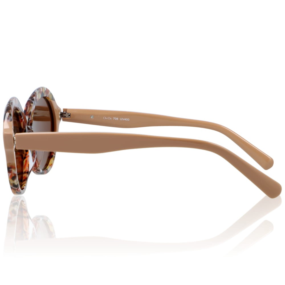 DELUXE damskie okulary przeciwsłoneczne z polaryzacją okrągłe beżowe- acetat
