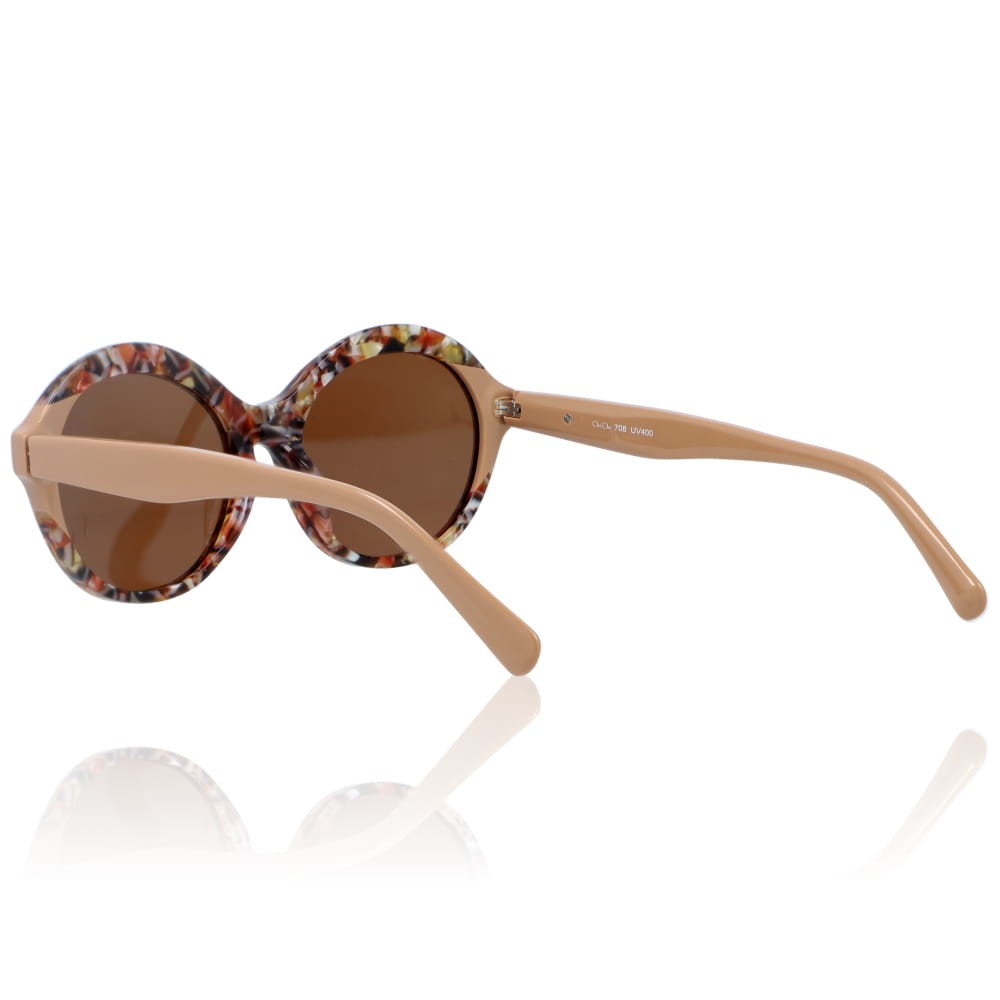 DELUXE damskie okulary przeciwsłoneczne z polaryzacją okrągłe beżowe- acetat