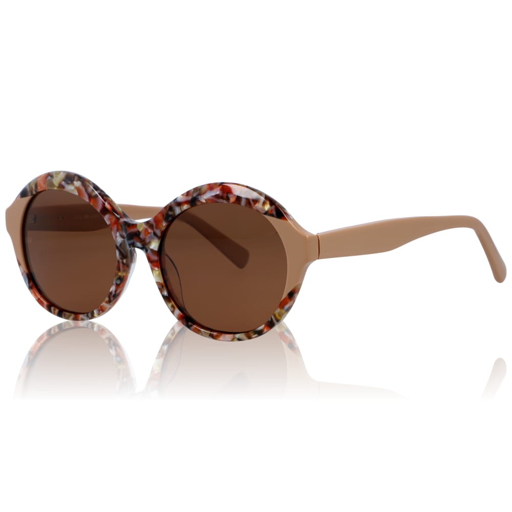 DELUXE damskie okulary przeciwsłoneczne z polaryzacją okrągłe beżowe- acetat