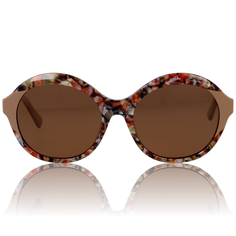 DELUXE damskie okulary przeciwsłoneczne z polaryzacją okrągłe beżowe- acetat