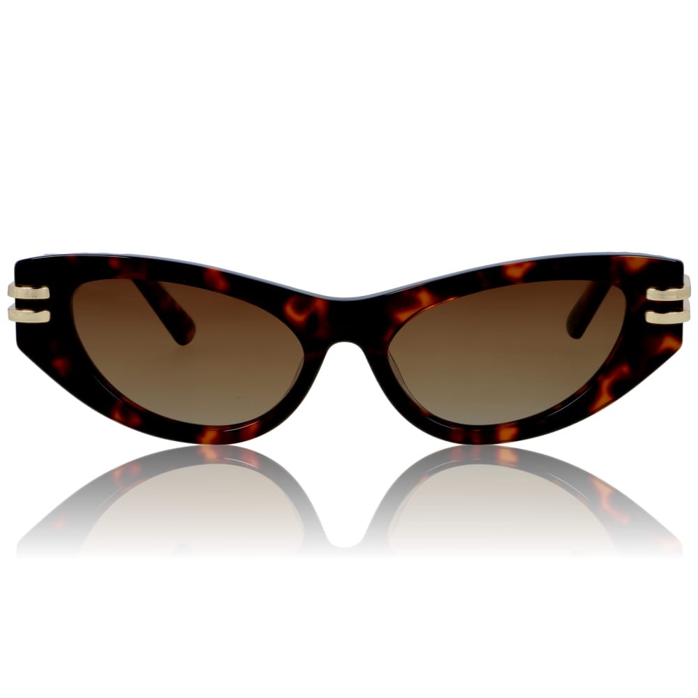 DELUXE damskie okulary przeciwsłoneczne z polaryzacją małe w panterkę kocie oko ze złotym łącznikiem- acetat