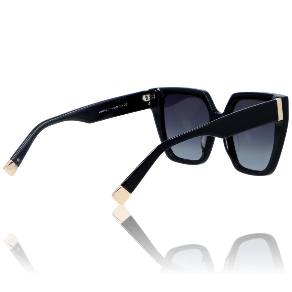 DELUXE damskie okulary przeciwsłoneczne z polaryzacją czarne duże kocie oko- acetat