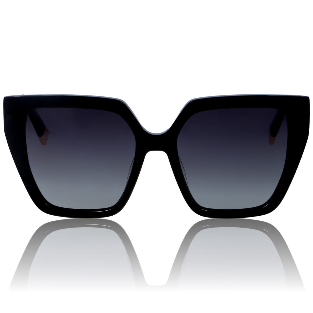 DELUXE damskie okulary przeciwsłoneczne z polaryzacją czarne duże kocie oko- acetat