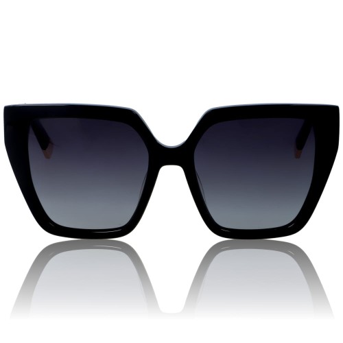 DELUXE damskie okulary przeciwsłoneczne z polaryzacją czarne duże kocie oko- acetat