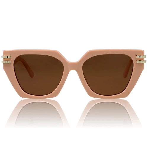 DELUXE damskie okulary przeciwsłoneczne z polaryzacją beżowe kwadratowe ze złotym detalem- acetat