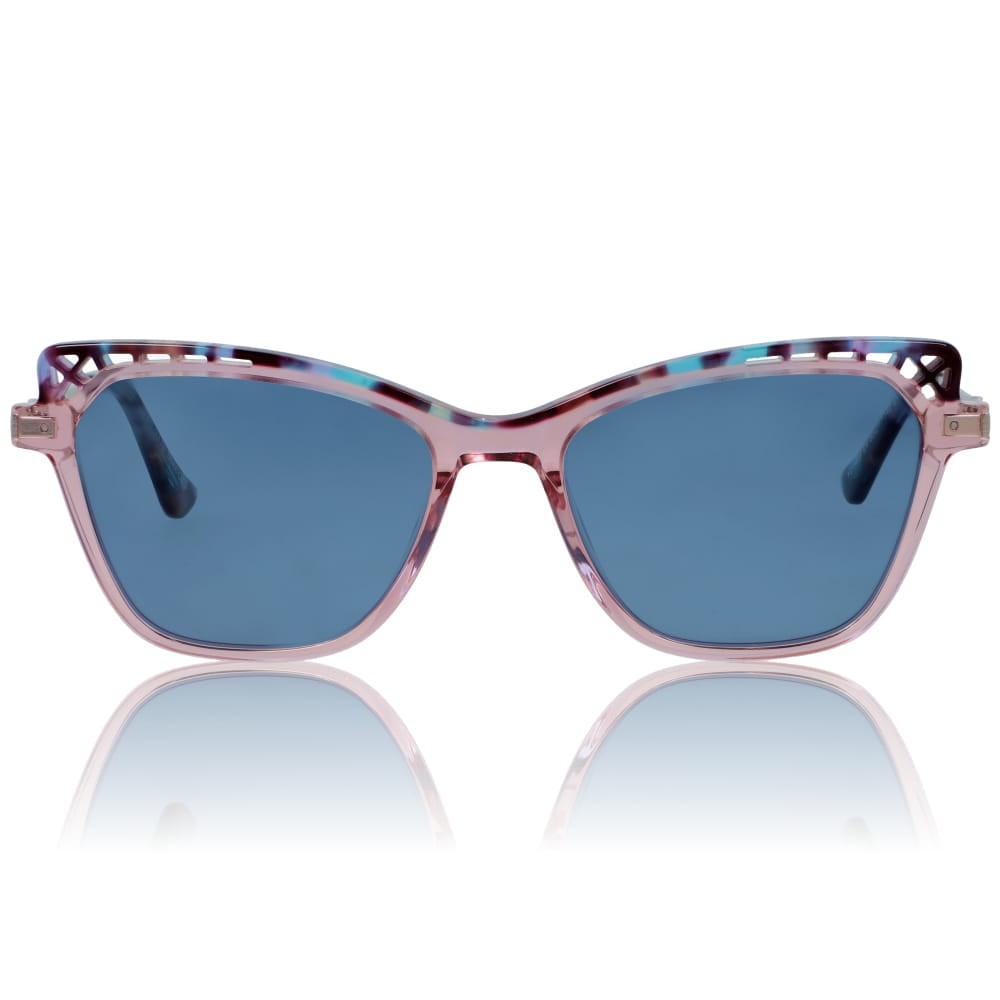 DELUXE damskie okulary przeciwsłoneczne z polaryzacją kocie transparentne różowe- acetat