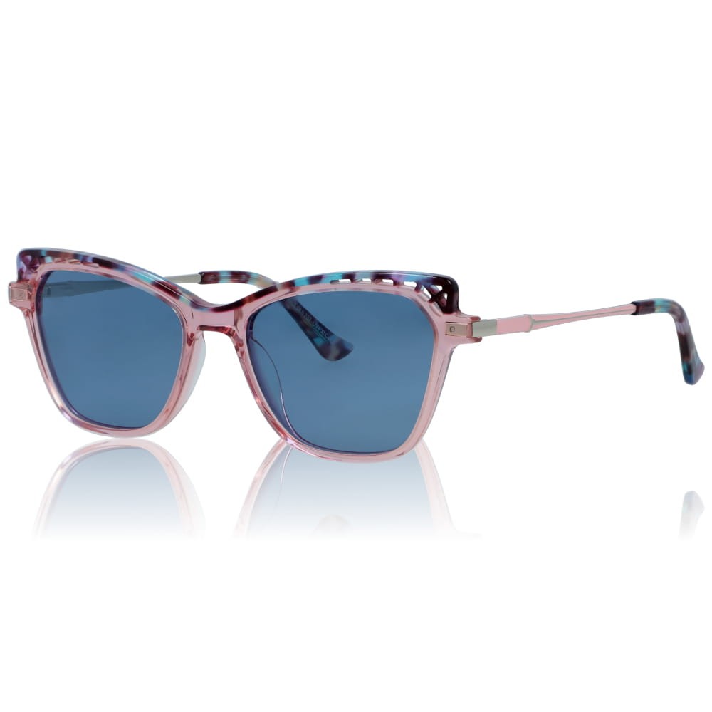 DELUXE damskie okulary przeciwsłoneczne z polaryzacją kocie transparentne różowe- acetat