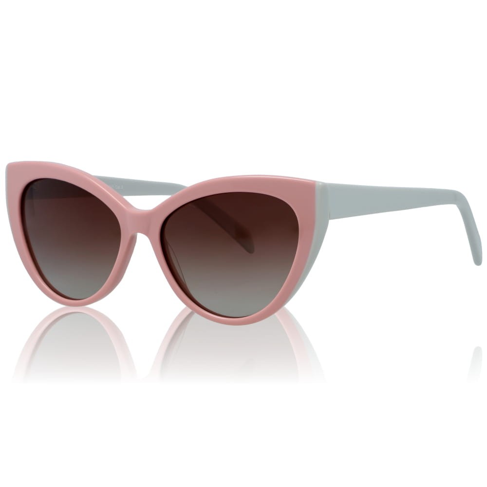 DELUXE damskie okulary przeciwsłoneczne z polaryzacją pudrowy róż kocie oko