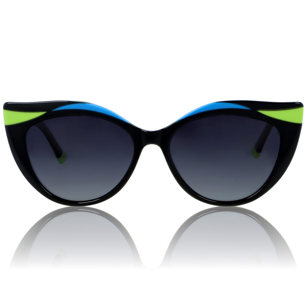 DELUXE damskie okulary przeciwsłoneczne z polaryzacją czarne kocie oko z neonowymi akcentami