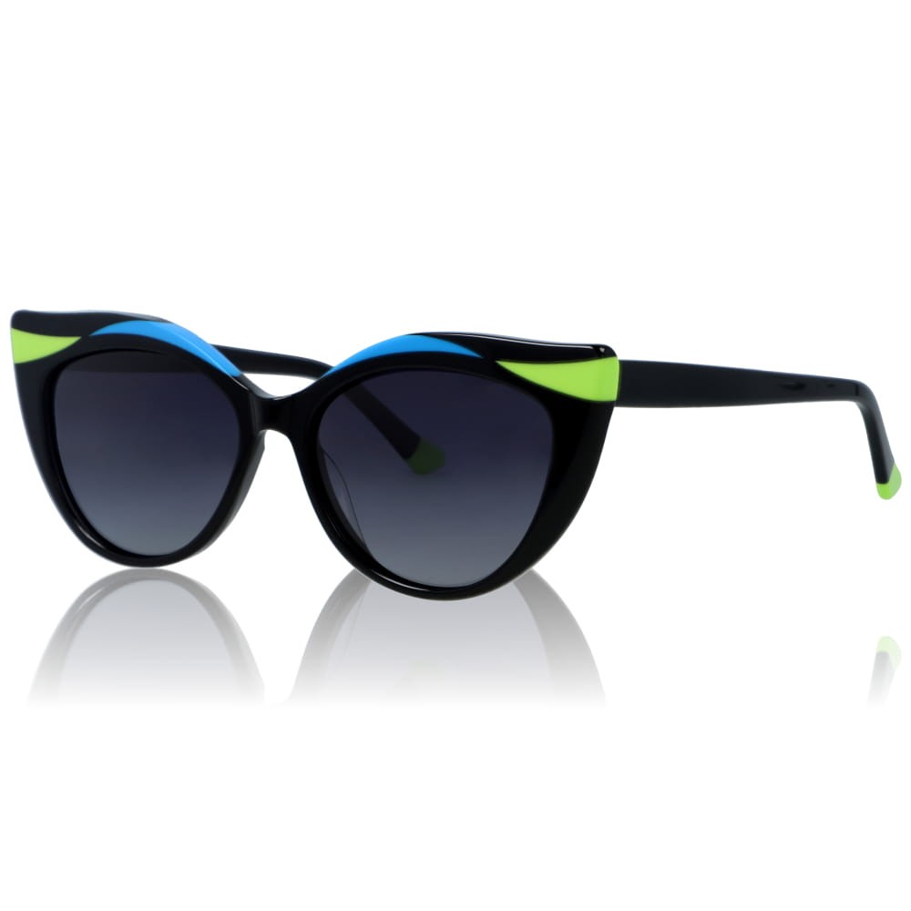 DELUXE damskie okulary przeciwsłoneczne z polaryzacją czarne kocie oko z neonowymi akcentami