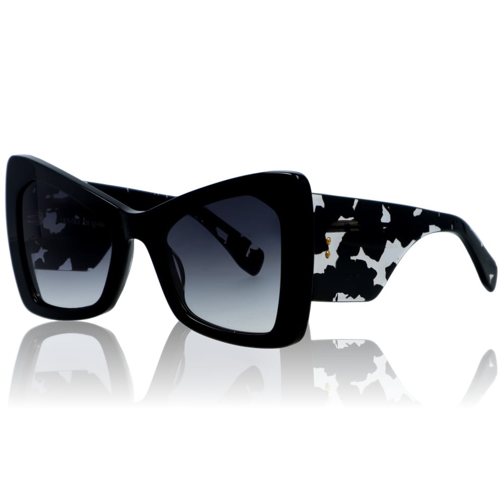 NYLON damskie okulary przeciwsłoneczne czarne kwadratowe z marmurkowymi zausznikami- DELUXE
