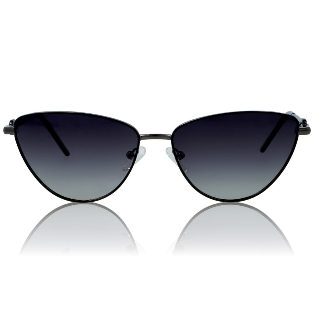 DELUXE damskie okulary przeciwsłoneczne z polaryzacją glamour małe metalowe gunmetal kocie