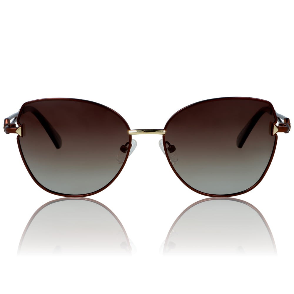 DELUXE damskie okulary przeciwsłoneczne z polaryzacją glamour brązowe metalowe kocie
