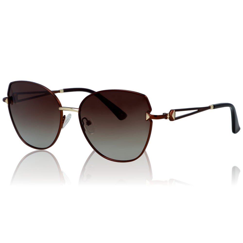 DELUXE damskie okulary przeciwsłoneczne z polaryzacją glamour brązowe metalowe kocie