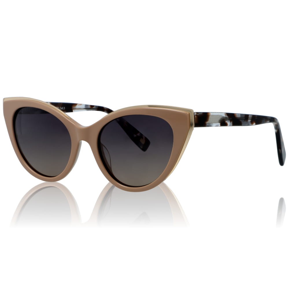 NYLON damskie okulary przeciwsłoneczne beżowe kocie z dodatkiem złota- DELUXE