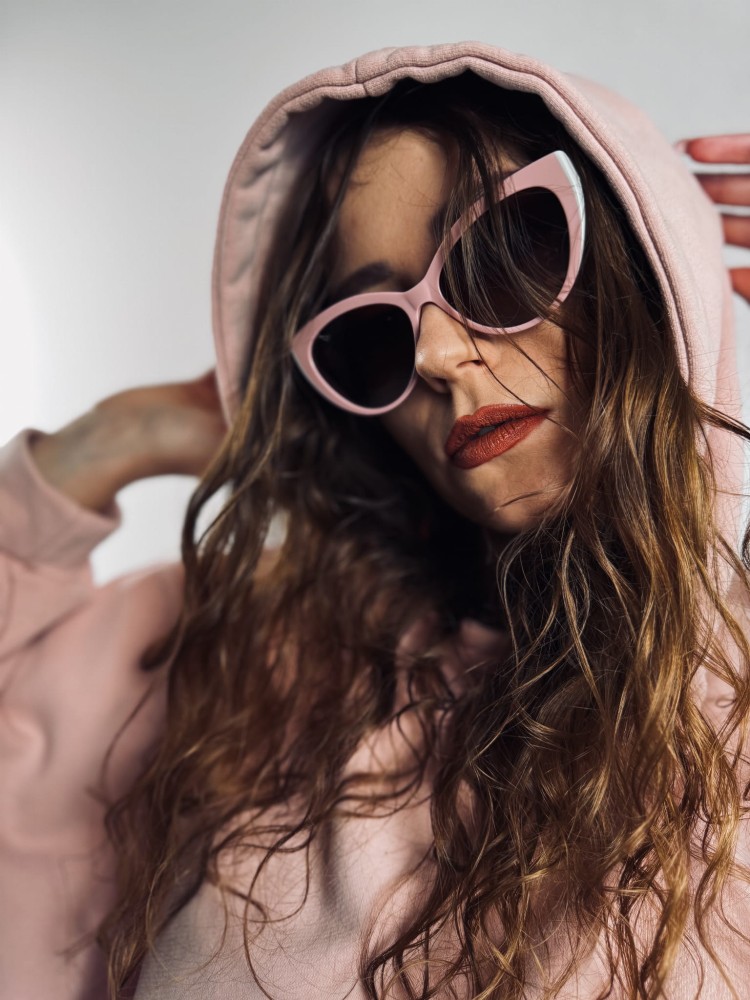 DELUXE damskie okulary przeciwsłoneczne z polaryzacją pudrowy róż kocie oko