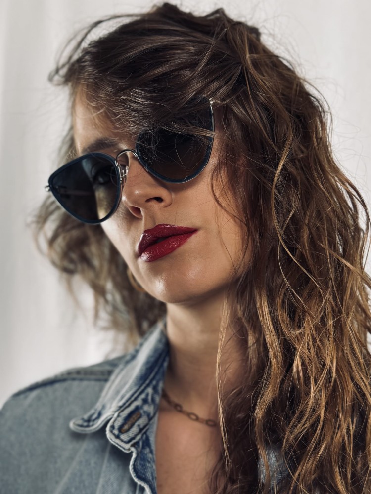 DELUXE damskie okulary przeciwsłoneczne z polaryzacją granatowe kocie oko- acetat